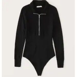 Abercrombie & Fitch Elevated Knit Half-Zip Ribbed Bodysuit Black Small Women’s